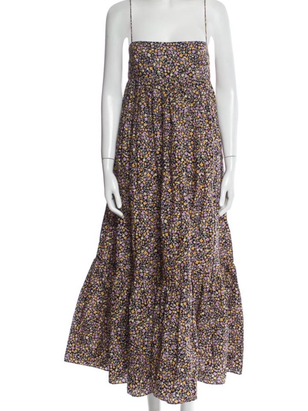 Matteau Black Floral Maxi Dress with Purple and Yellow Flowers
